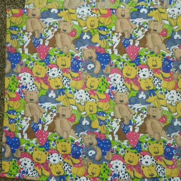 Teddy Bear Dog Cat Fabric 19x43 Rare Vintage - Picture 3 of 3